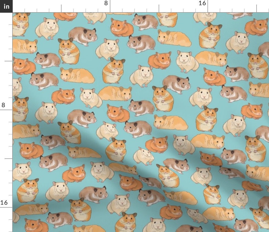 Hamster Fabric Hamsters on Light Blue by Landpenguin Pet Hamster Home