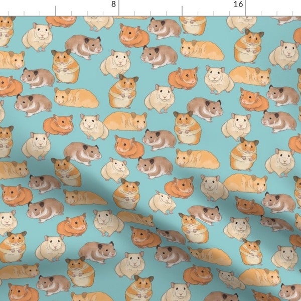 Hamster Fabric - Hamsters On Light Blue By Landpenguin - Pet Hamster Home Decor Cotton Fabric By The Yard With Spoonflower