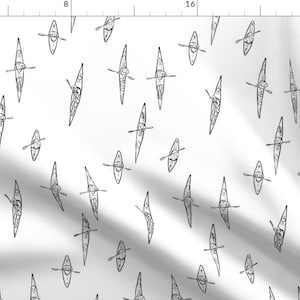Kayak Fabric - Kayakers On White By Landpenguin - Kayak Cotton Fabric By The Yard With Spoonflower