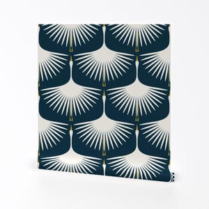 Art Deco Tapete - Art Deco Schwan Von Katerhees - Dunkelblaue Spannweite Trending Vögel Entfernbare selbstklebende Tapetenrolle von Spoonflower