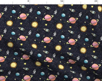 Galaxy Fabric - Space Quest By Louandmoss - Galaxy Planet Moon Stars Rocket Outer Space Kids Cotton Fabric By The Yard With Spoonflower