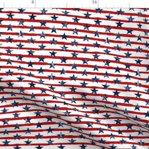 Star Layered Stripe Fabric - Distressed Navy Stars On Red Stripes Painted By Sweeterthanhoney - Cotton Fabric By The Yard With Spoonflower