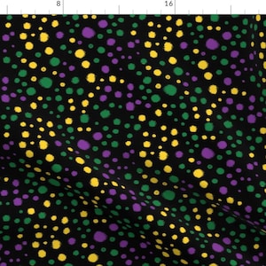 Mardi Gras Fabric - Mardi Gras Dots By Charlottewinter - Black Purple Yellow Green Paint Splat Cotton Fabric By The Yard With Spoonflower