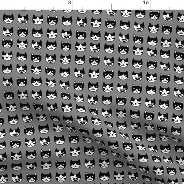 Cat Faces Fabric - Tuxedo Cat Club By Meowbykate - Black White Gray Pets Kittens Veterinarian Cotton Fabric By The Yard With Spoonflower