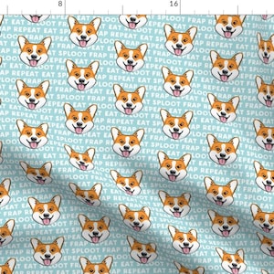 Pembroke Welsh Corgi Fabric - Corgi (Eat Sploot Frap Repeat) Blue By Littlearrowdesign - Corgi Cotton Fabric by the Yard With Spoonflower image 1