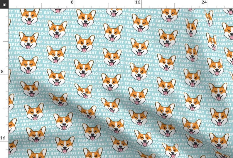 Pembroke Welsh Corgi Fabric - Corgi (Eat Sploot Frap Repeat) Blue By Littlearrowdesign - Corgi Cotton Fabric by the Yard With Spoonflower image 1