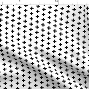 Black and White Cross Fabric - Small Black Crosses - Black Plus Sign - Small Version By Modfox - Cotton Fabric By The Yard With Spoonflower