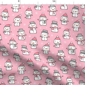 Snowman Fabric - Winter Christmas Snowman Snowflakes In Pink By Caja Design - Snowman Pink Cotton Fabric By The Yard With Spoonflower
