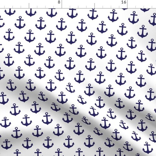 Anchor Fabric Blue on White Nautical Sailing Ocean Anchors Etsy