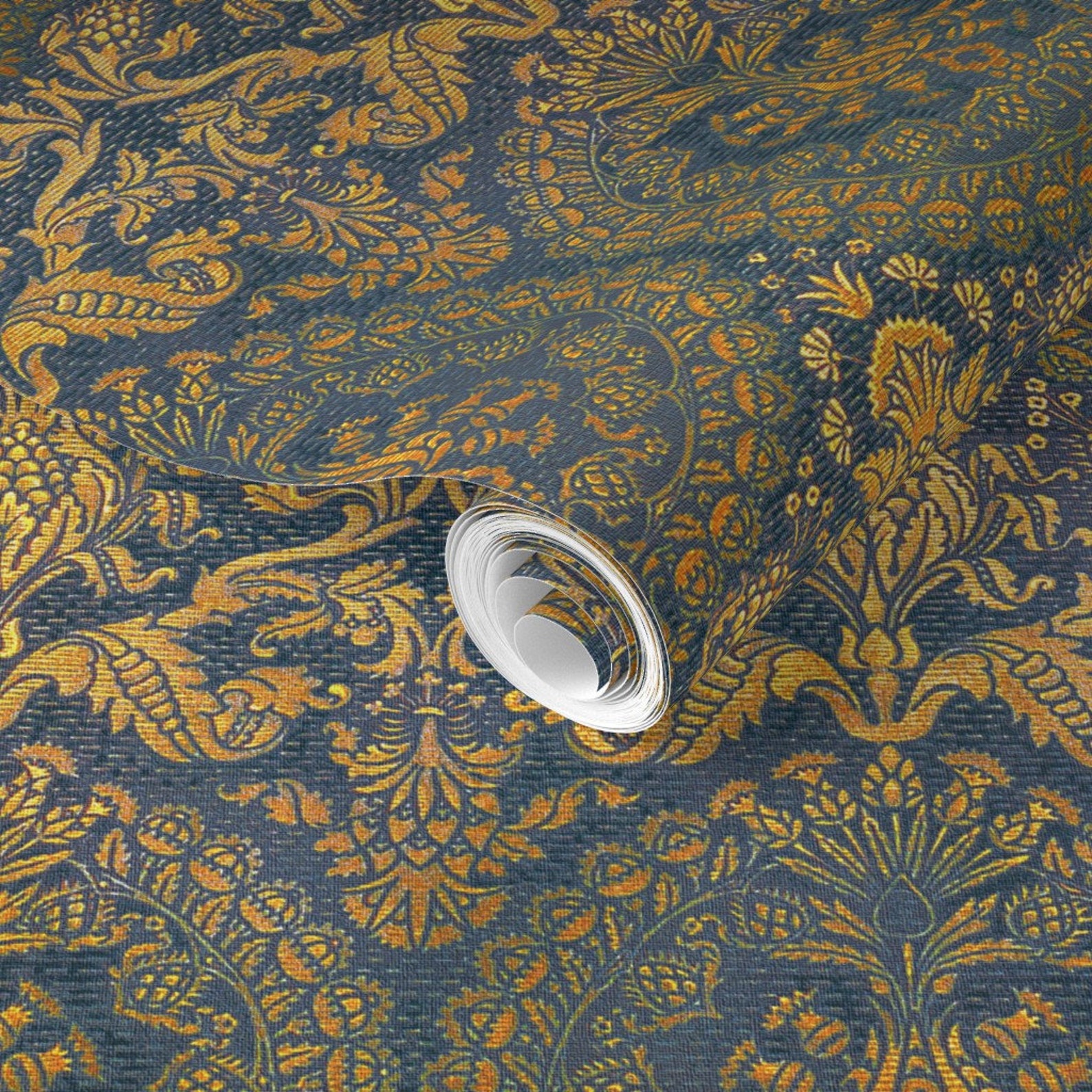 Damask Wallpaper Mediterranean Blue by Peacoquettedesigns - Etsy