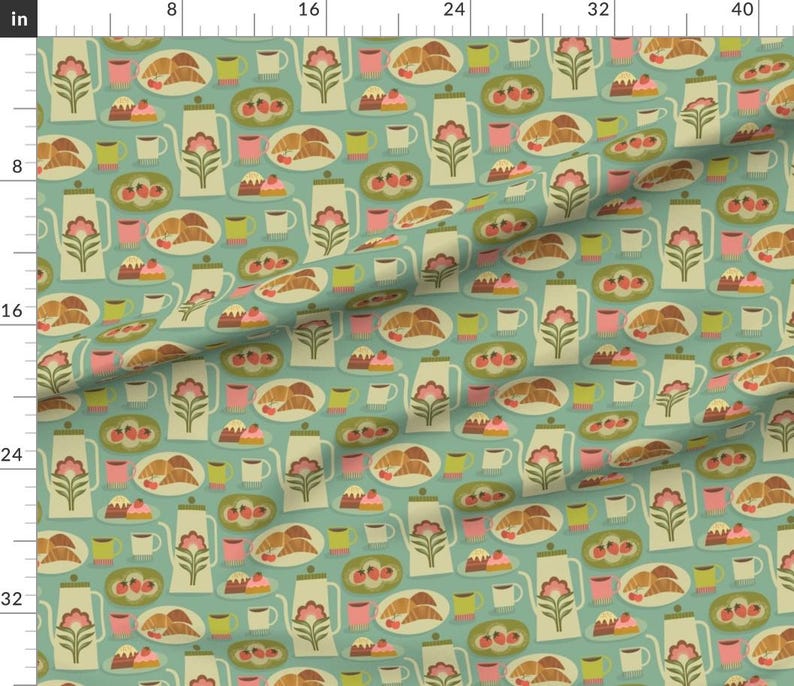 Whimsical Fabric Morning Sweets by studiojenny Retro Coffee And Tea