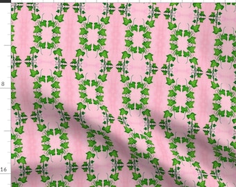 Ivy Fabric - Vine Trellis On Pink By Sj Hallart - Ivy Pink Green Vines Trellis Climbing Leaves Cotton Fabric By The Yard With Spoonflower