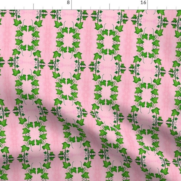 Ivy Fabric - Vine Trellis On Pink By Sj Hallart - Ivy Pink Green Vines Trellis Climbing Leaves Cotton Fabric By The Yard With Spoonflower