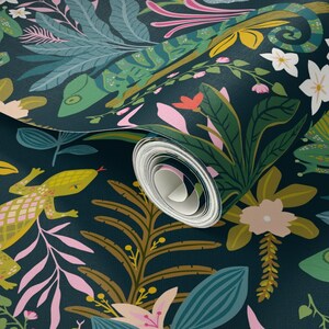 Reptilia Wallpaper Jungle Reptiles By Aliz Arteta Black Green Tropical Leaves Bold Removable Self Adhesive Wallpaper Roll by Spoonflower image 2