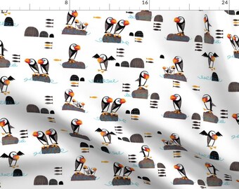 Puffin Fabric - Huffin And Puffin By Mulberry Tree - Puffin Penguin Illustration Sea Baby Nursery Cotton Fabric By The Yard With Spoonflower