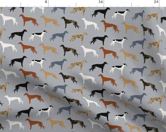 Grey Dog Fabric - Greyhounds Dog Rescue Best Dogs Cute Dog Brindle Dogs By Petfriendly - Cotton Fabric By The Yard With Spoonflower