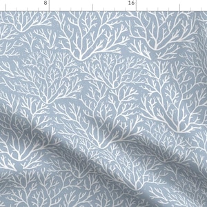 Blue Coral Fabric - Coastal Reef by kittenlane - Coastal Chic Under The Sea Botanical Reef Fabric by the Yard by Spoonflower
