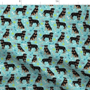 Rottweiler Fabric - Rottweiler Dog Fabric - Dogs And Toys - Blue By Petfriendly - Rottweiler Dogs Cotton Fabric By The Yard With Spoonflower