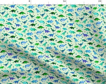 Watercolor Dinosaurs Fabric - Tiny Dinos On Light Mint Green Small Print By Micklyn - Dinosaurs Cotton Fabric By The Yard With Spoonflower