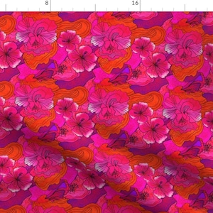 Small Scale Maximalist Hibiscus Fabric - Vintage Splatter Hibiscus By Eternalsummerhawaii - Mask Scale Fabric By The Yard With Spoonflower
