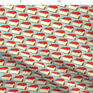 Cheesecake Fabric - Cherry Cheesecake - Blue By Kellygilleran - Cherry Cheesecake Dessert Food Cotton Fabric By The Yard With Spoonflower