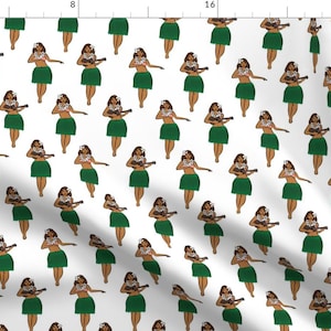 Hula Girl Fabric - Hula Girl - Kelly Green With White Flowers By Littlearrowdesign - Hula Girl Cotton Fabric By The Yard With Spoonflower