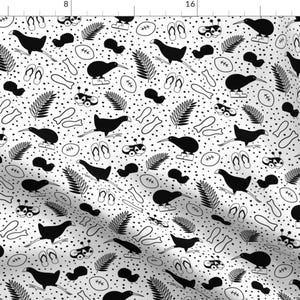Kiwi Black Doodles Fabric - Kiwiana Kid Wonder! By Rebeccatiana - Kiwi Doodles Black White Cotton Fabric By The Yard With Spoonflower