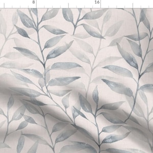 Watercolor Leaf Fabric - Japandi Foliage by bloomerydecor - Gray Blue Botanical Neutral Garden Fabric by the Yard by Spoonflower