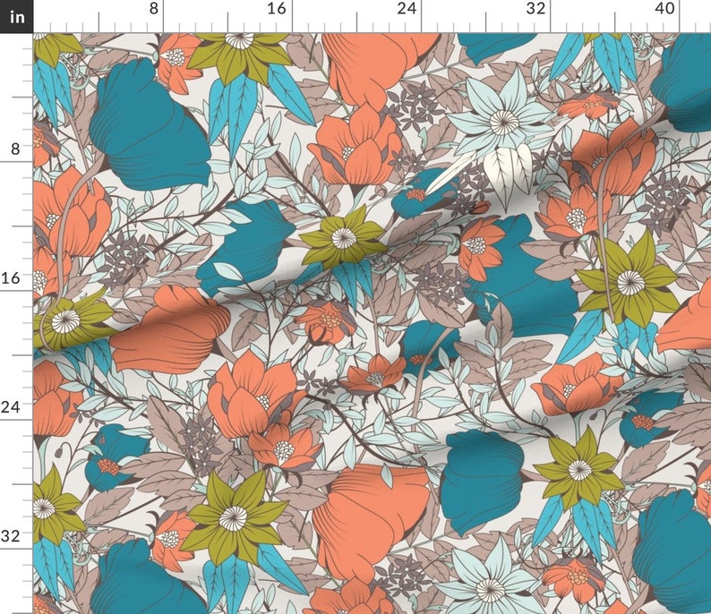 Botanical Garden Fabric Botanical Pattern 011 by Bluelela | Etsy