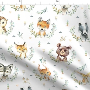 Woodland Apparel Fabric - Woodland Animals Nursery- Style A Large by gingerlous - Animal Faces Bear Fox Deer Clothing Fabric by Spoonflower image 1
