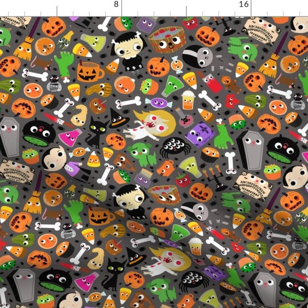 Spooky Fabric - Halloween Mash-Up By Heidikenney - Jack O Lantern Black Cat Scary Fall Cotton Fabric By The Yard With Spoonflower