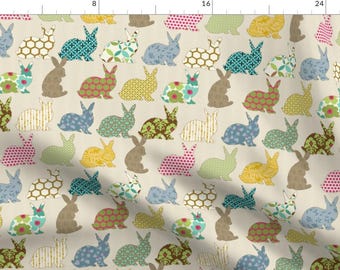 Woodland Rabbit Fabric - Year Of The Colorful Rabbit By Littlerhodydesign - Rabbit Nursery Decor Cotton Fabric By The Yard With Spoonflower