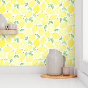 Lemon Wallpaper - Summer Lemons By Tangerine-Tane - Lemon Kitchen Decor Custom Printed Removable Self Adhesive Wallpaper Roll by Spoonflower