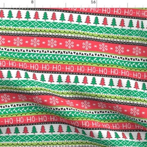 Holiday Fabric - Christmas Xmas Stripes Snowflakes Trees Red Green By Caja Design - Christmas Cotton Fabric By The Yard With Spoonflower