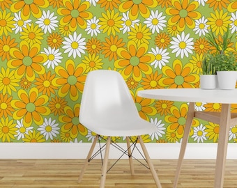 Retro Blumen Tapete zum Abziehen und Aufkleben - 70er Jahre Flower Power - wieder ablösbare Kunst - Flower Power by emily_retro