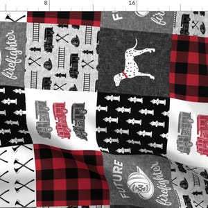 Red Gingham Firefighter Quilt Fabric - Firefighter Wholecloth - Patchwork - Red And Black Quilt Future Firefighter By Littlearrowdesign