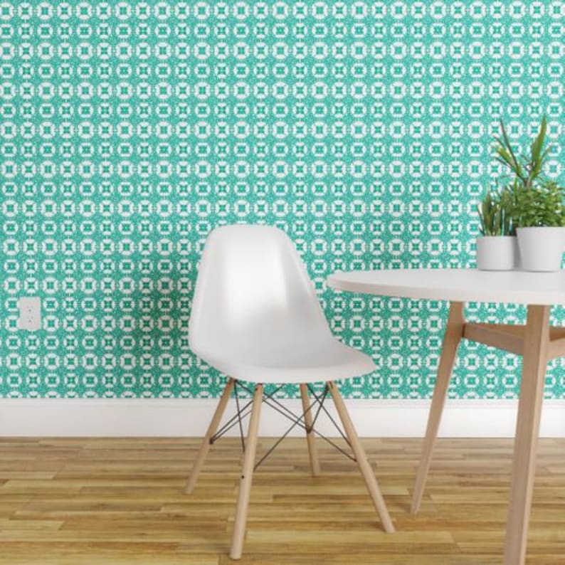Talavera Wallpaper-Spanish Tile Pantone Arcadia Green By Helenpdesigns Custom Printed Removable Self Adhesive Wallpaper Roll by Spoonflower