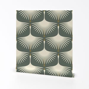 Ablösbare Tapete - Abnehmbare Tapete Schwan - Mid Century Grün Abstrakt Vögel - Wand Kunst Wand Dekor - Schwäne Rauch Grün by katerhees