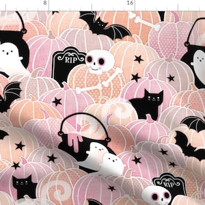 Pastel Halloween Fabric - Pink Pumpkin Patch By Patricia Lima - Pink Bats Pumpkins Spiders Spooky Cotton Fabric By The Yard With Spoonflower