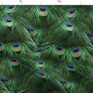 Green + Blue Peacock Feathers Fabric - Tale Of The Peacock Tail By Peacoquettedesigns - Feathers Cotton Fabric By The Yard With Spoonflower