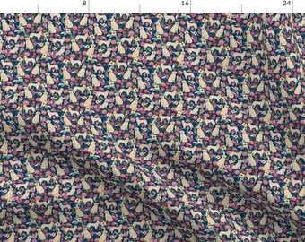 Floral Golden Retriever Fabric - Golden Retriever Florals Navy By Petfriendly - Floral Small Dog Cotton Fabric By The Yard With Spoonflower
