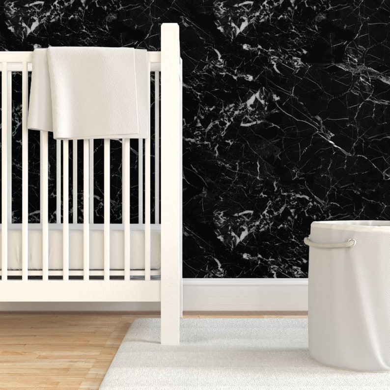 Marble Look Wallpaper Black Marble by Kaeselotti Black and Etsy