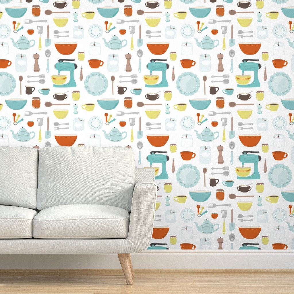 Vintage 1950 Kitchen Fabric Wallpaper and Home Decor  Spoonflower