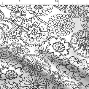 Floral Fabric - Intricate Flowers 2 By Andie Hanna - Floral Black and White Coloring Book Flower Cotton Fabric By The Yard With Spoonflower