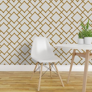 Bamboo Wallpaper - Osaka Bamboo Trellis In Tan By Willowlanetextiles - Custom Printed Removable Self Adhesive Wallpaper Roll by Spoonflower