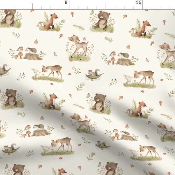 Forest Fabric - Forest Friends Cream By Florabear - Forest Woodland Storybook Deer Rabbit Nursery Cotton Fabric By The Yard With Spoonflower