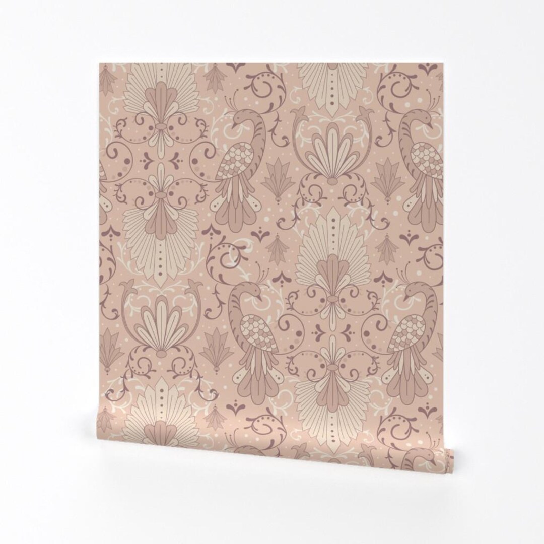 Peacock Wallpaper - Modern Rococo by Neomidavidstudio - Blush Pink ...