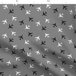 Black And White Plane Fabric - Black And White Airplanes Gray Background By Googoodoll - Airplane Nursery Decor Fabric With Spoonflower