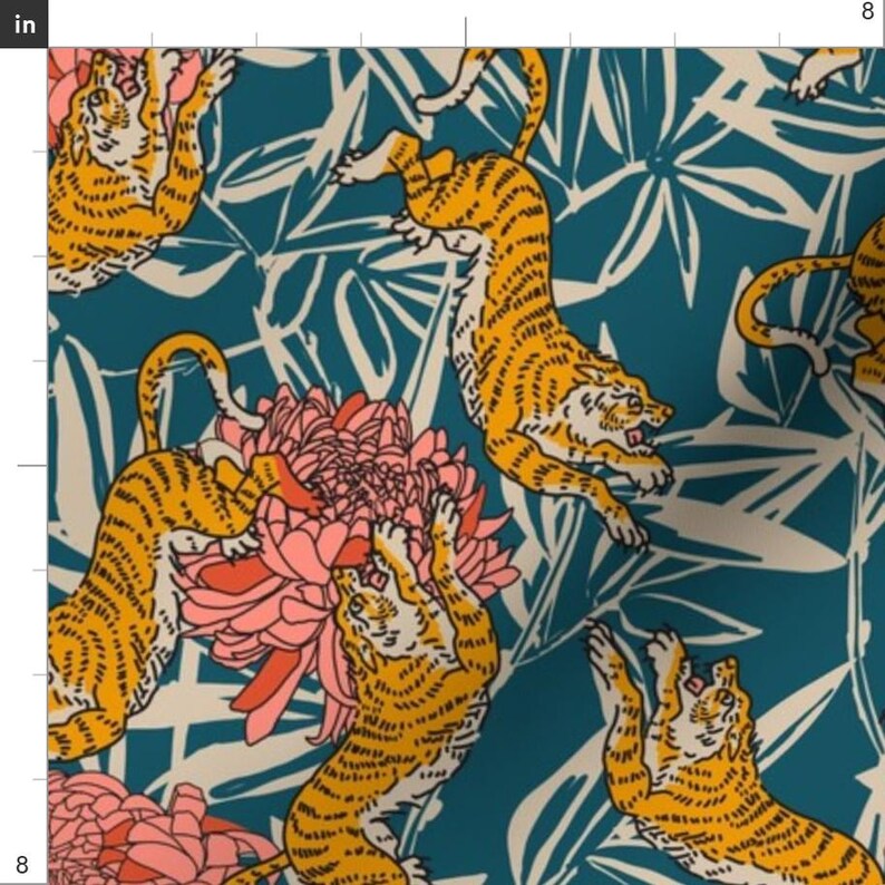 Bengal Tiger Fabric - Bengal Cora Tiger by holli_zollinger - Exotic Big Cat Peony Floral Safari Animal Fabric by the Yard by Spoonflower image 3