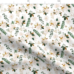 Small Magnolia Flowers Fabric - Magnolia Floral Small By Karolina Papiez - Watercolor Mask Scale Cotton Fabric By The Yard With Spoonflower